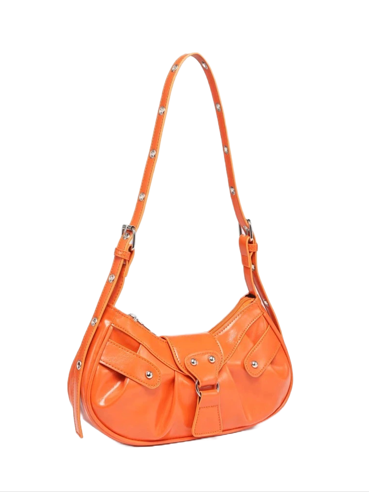 Orange Studded Ruched Bag