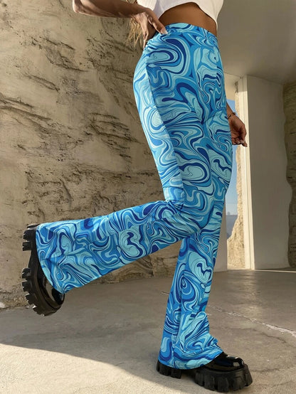 Blue Marble Flare Pants