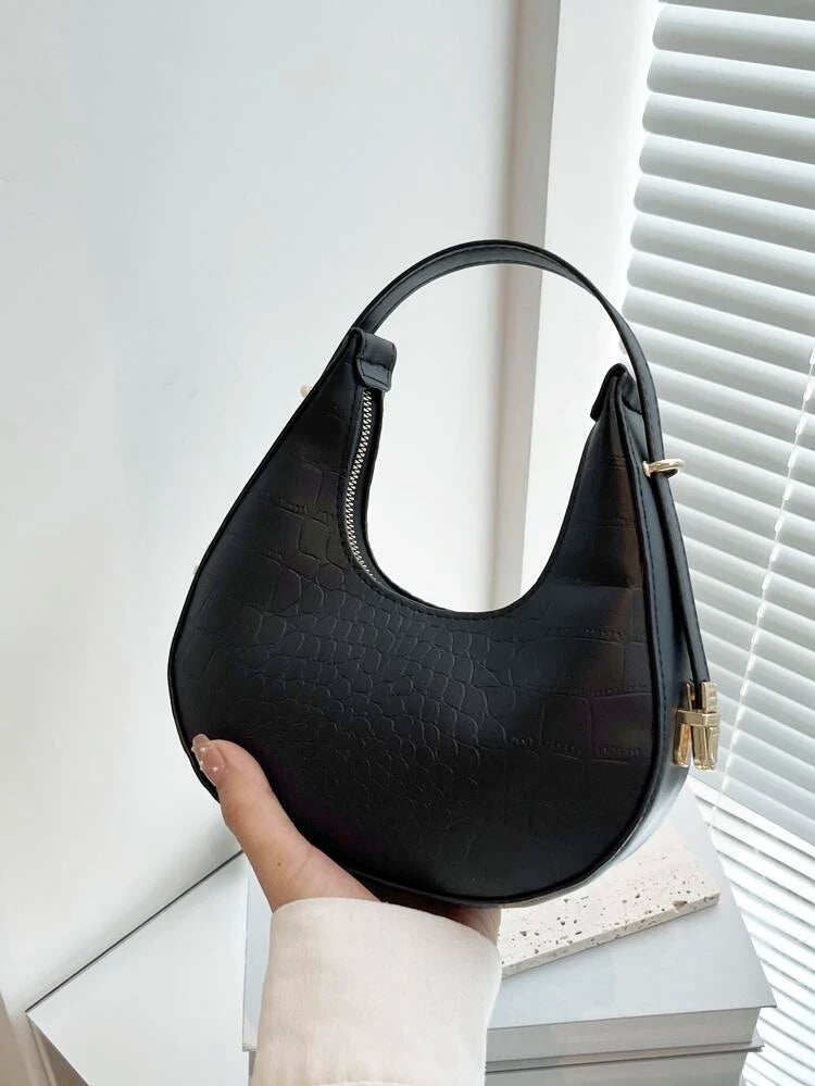 Black Croc Hobo Bag