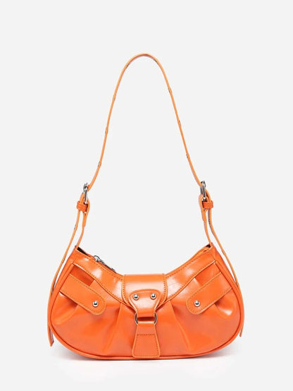 Orange Studded Ruched Bag