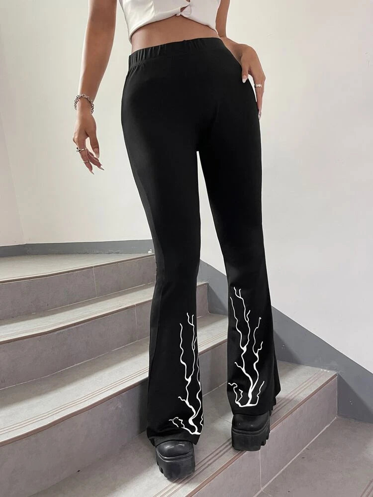 Black Flames Flare Pants