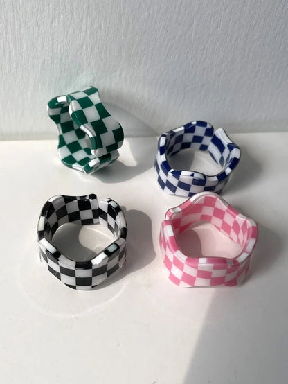 4pcs Plaid Print Ring