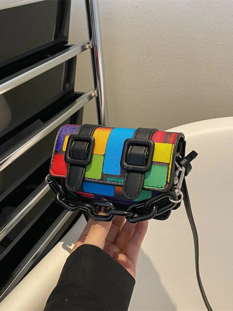 Multicolor Mini Buckle Square Bag