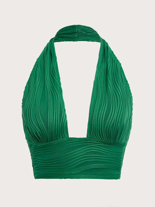 Green Solid Backless Crop Top