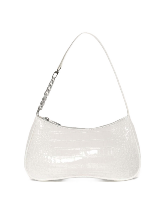 White croc baguette bag