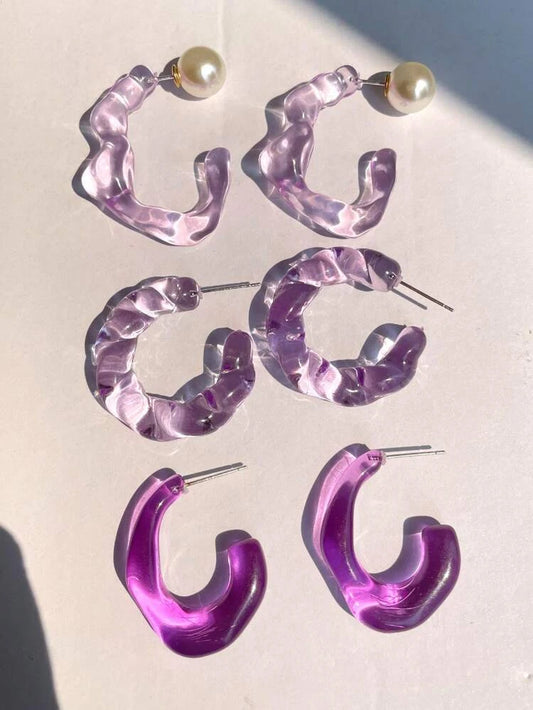 3pairs Resin Hoop Earrings