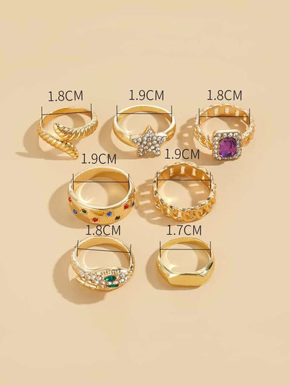 7pcs Rhinestone Decor Ring