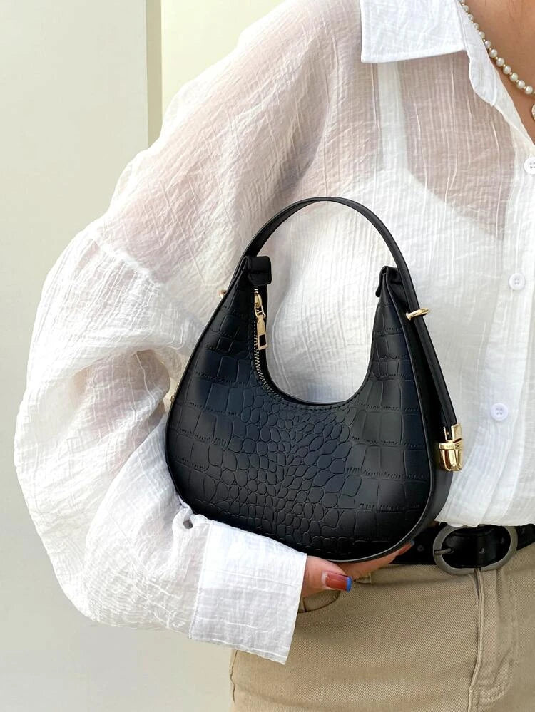 Black Croc Hobo Bag