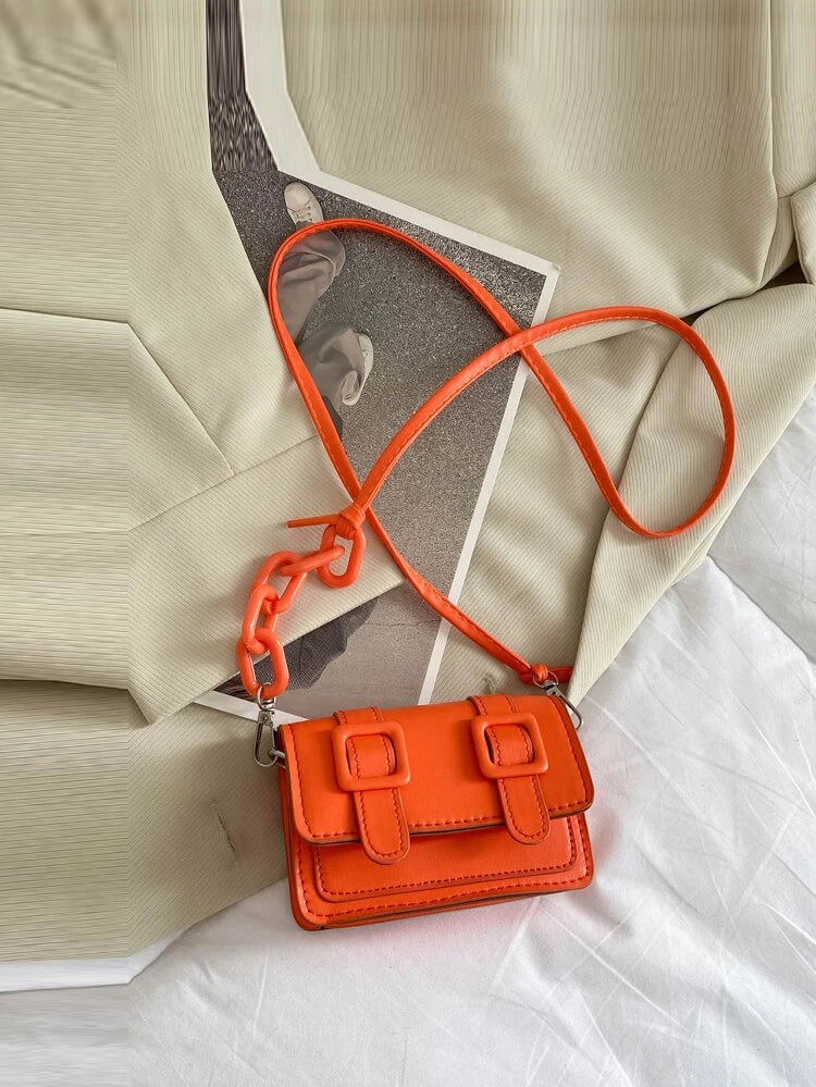 Orange Mini Buckle Square Bag