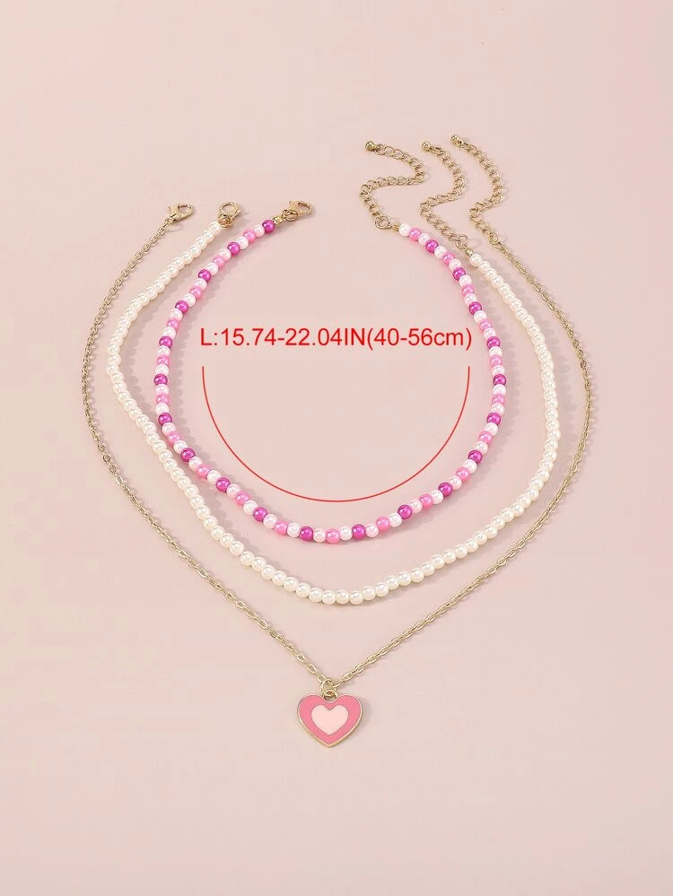 3pcs Heart Charm Necklace