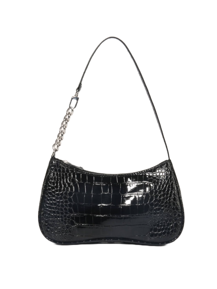 Black croc baguette bag