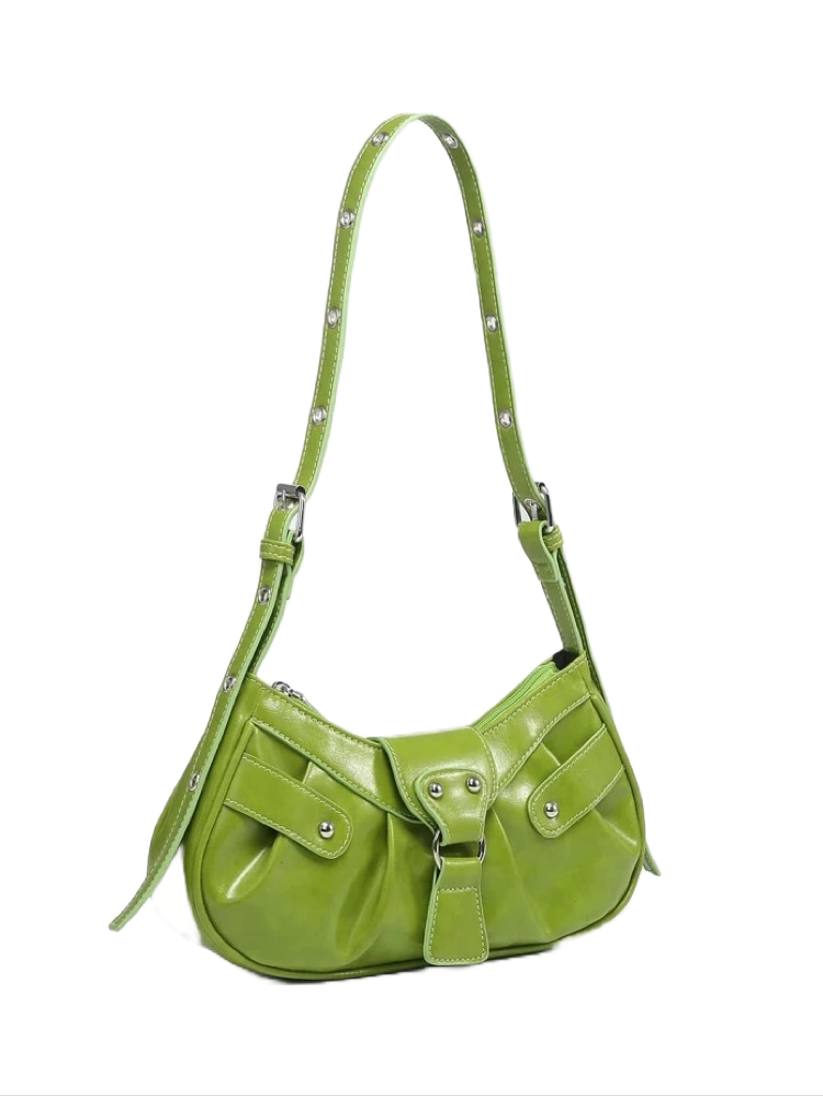 Green Studded Ruched Bag