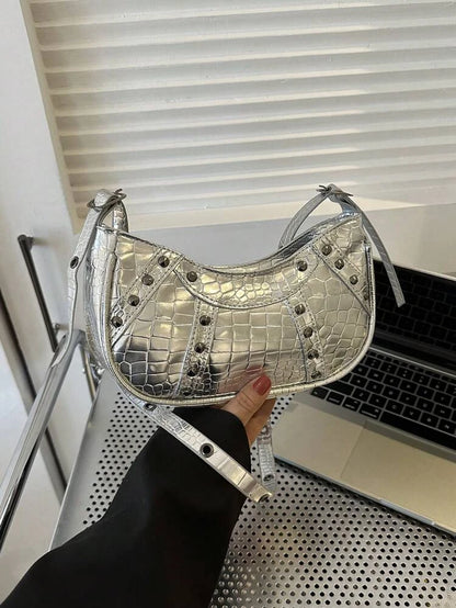 Silver Croc Studded Bag