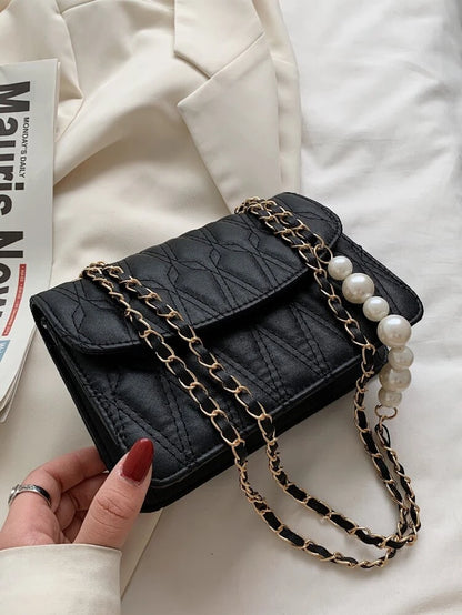 Black Faux Pearl Handle Bag