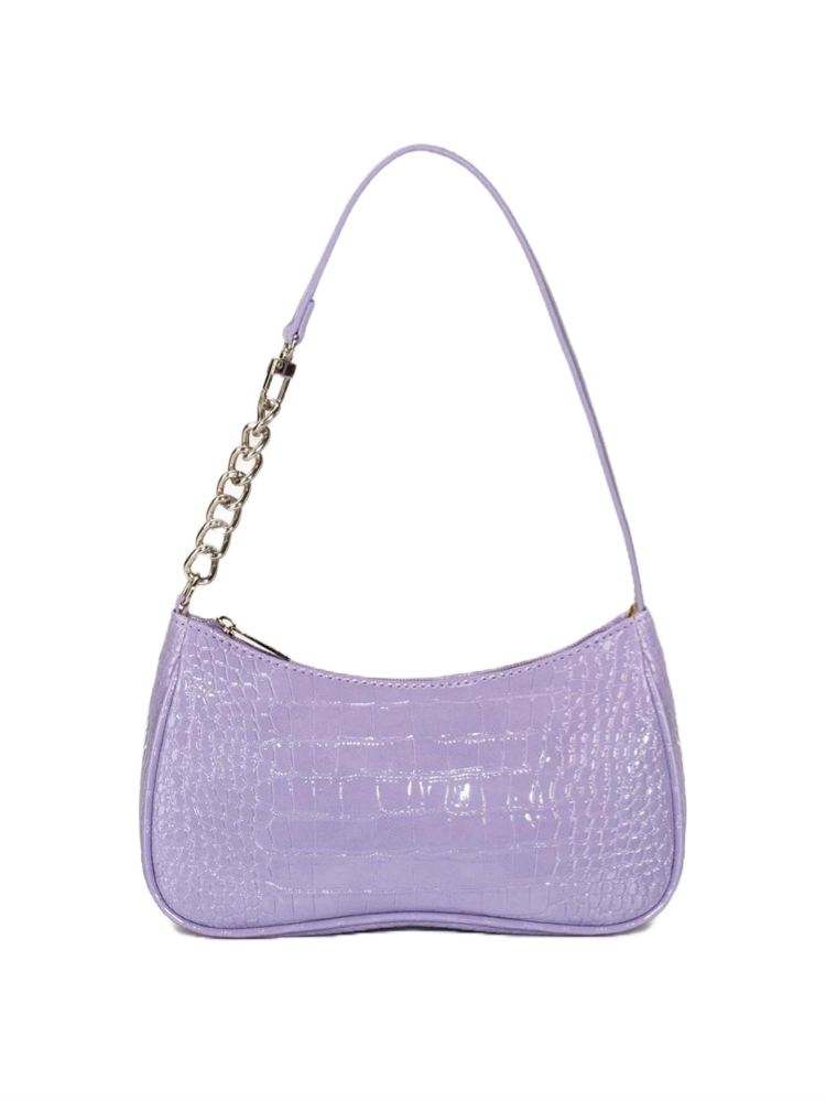 Purple croc baguette bag