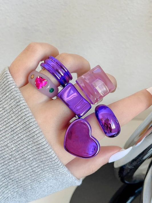 6pcs Heart Chunky Ring