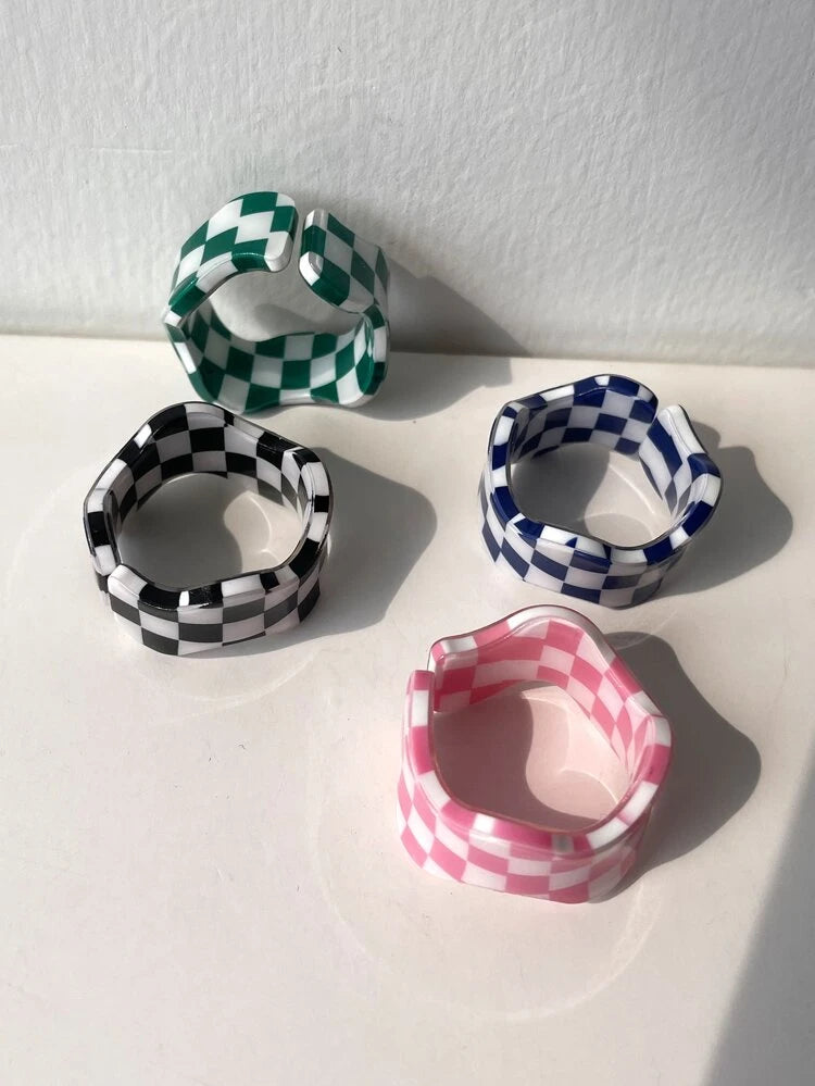 4pcs Plaid Print Ring