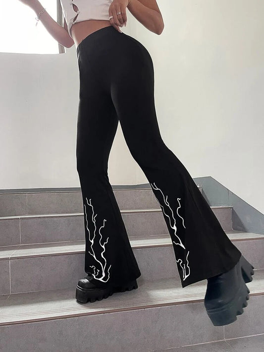 Black Flames Flare Pants