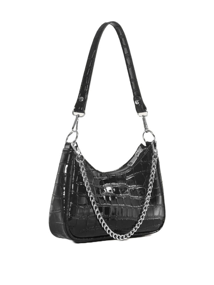 Black Croc Chain Bag