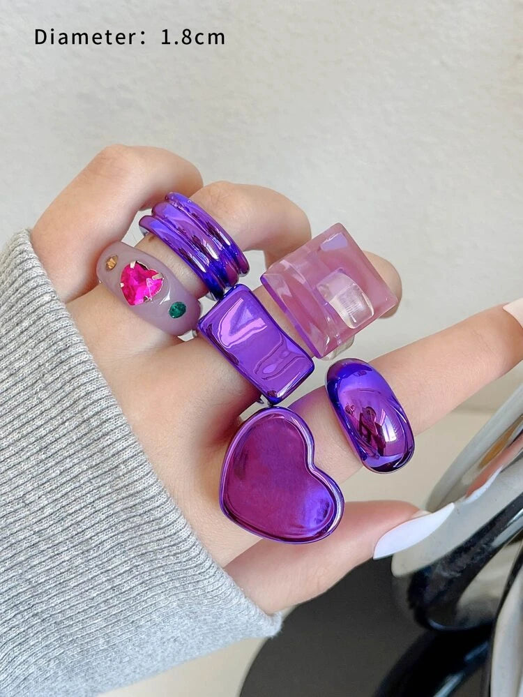 6pcs Heart Chunky Ring