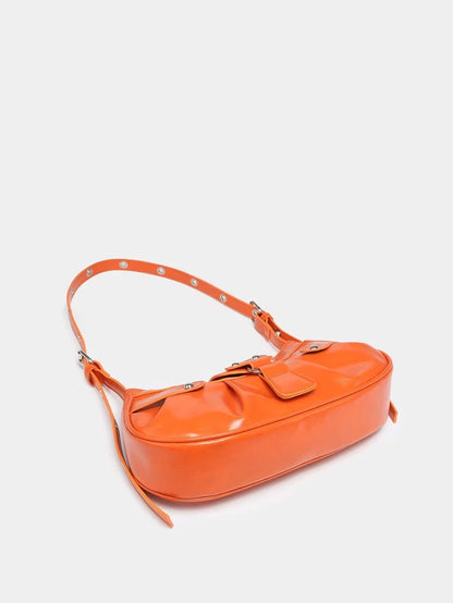 Orange Studded Ruched Bag