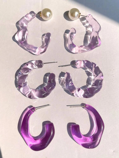 3pairs Resin Hoop Earrings