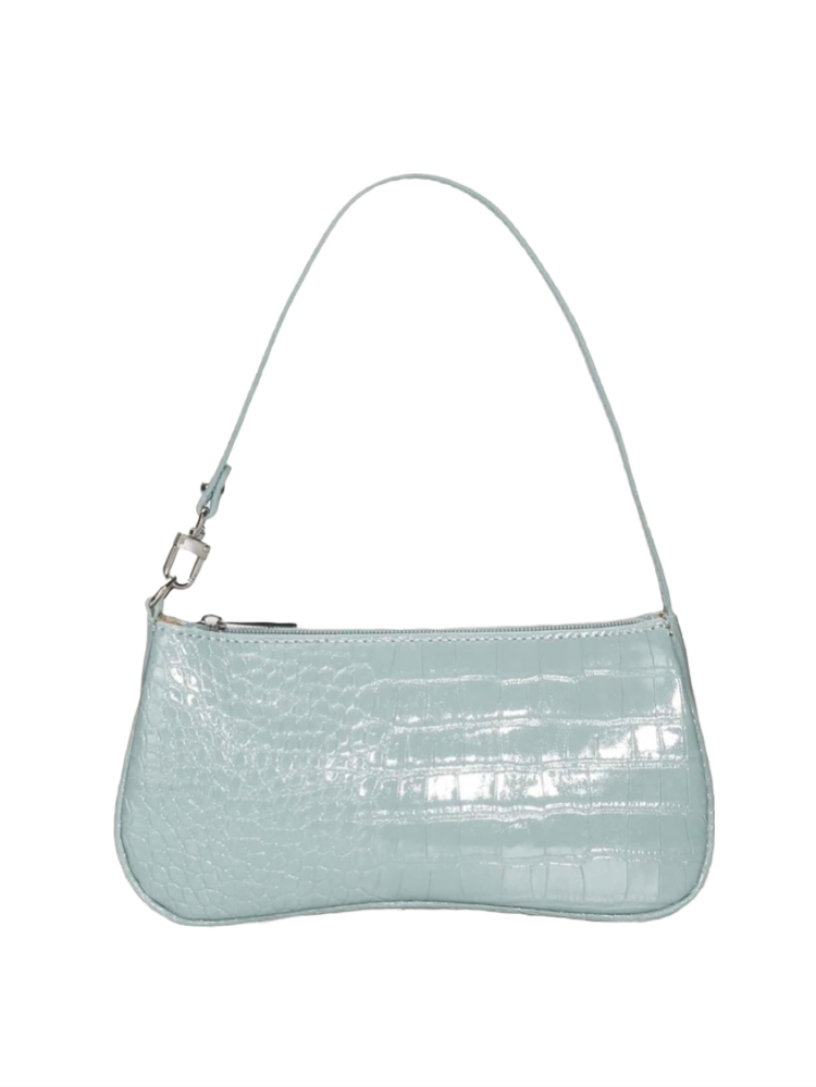 Mint croc baguette bag