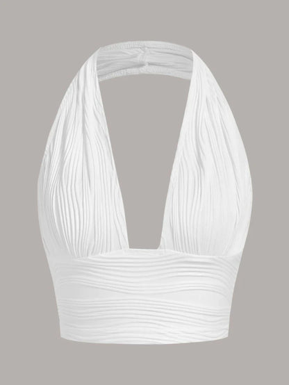 White Solid Backless Crop Top