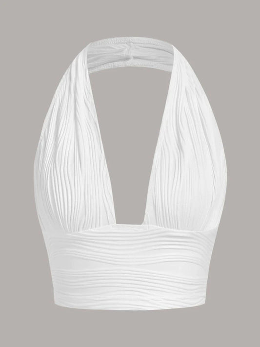 White Solid Backless Crop Top