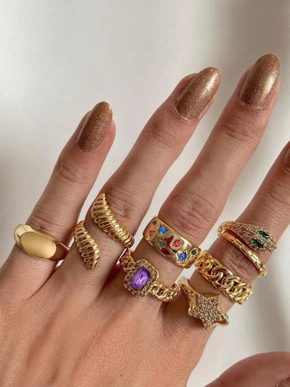 7pcs Rhinestone Decor Ring