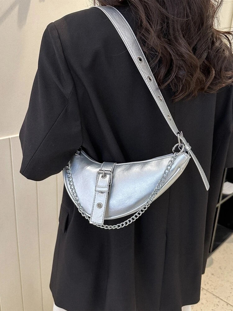 Silver Buckle & Chain Saddle Bag