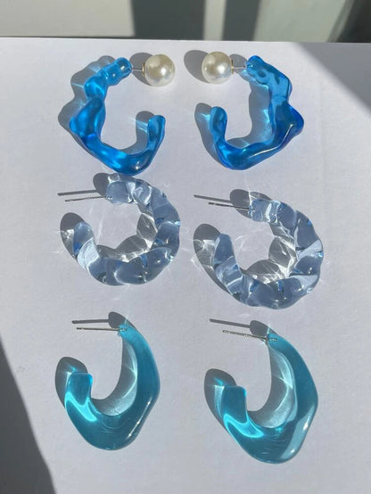 3pairs Resin Hoop Earrings