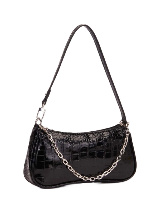 Black croc chain bag