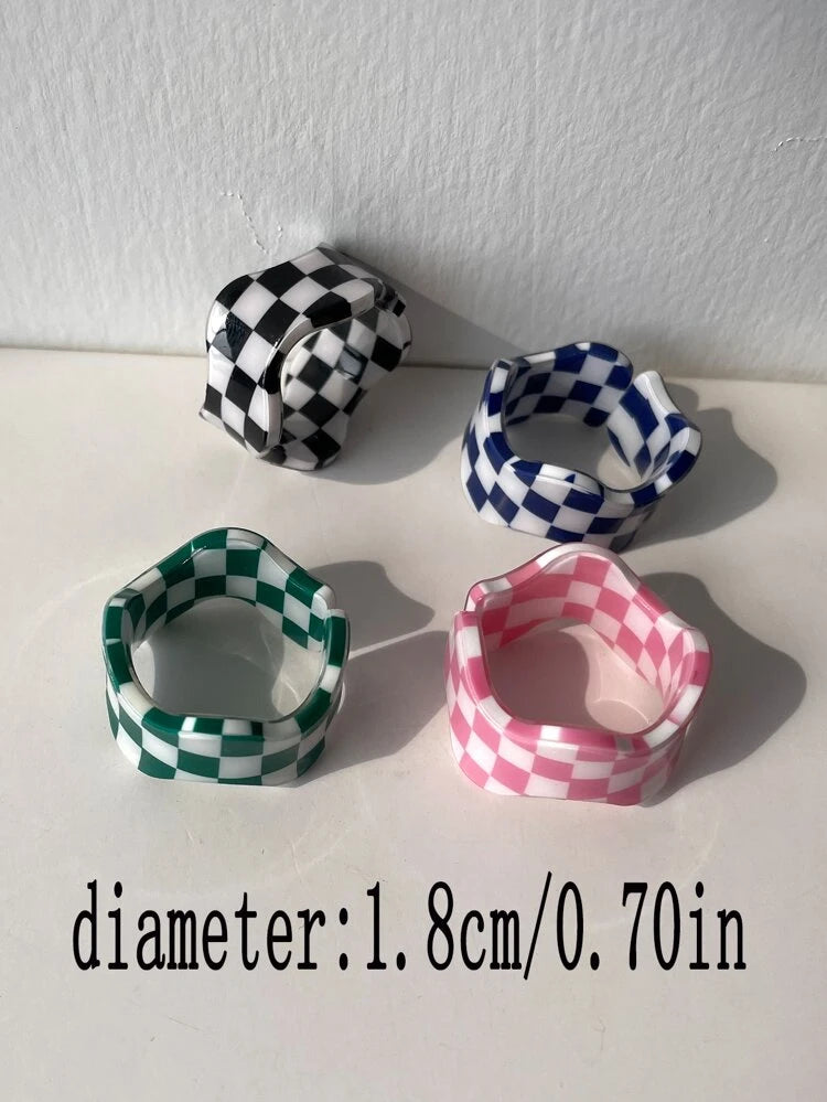 4pcs Plaid Print Ring