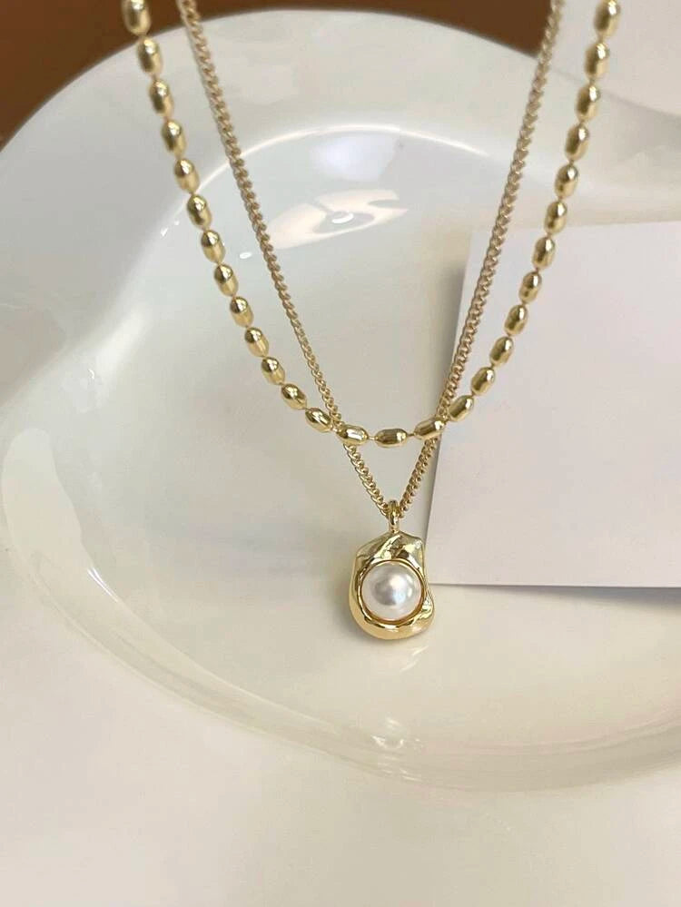 Faux Pearl Charm Necklace