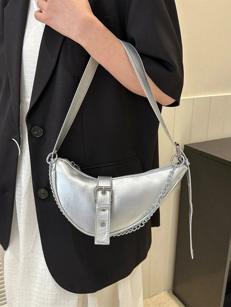 Silver Buckle & Chain Saddle Bag