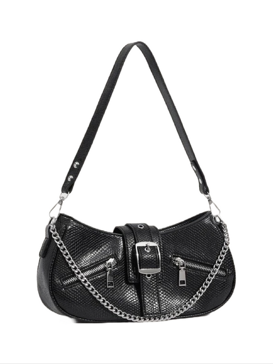 Black Chain & Buckle Shoulder Hobo Bag