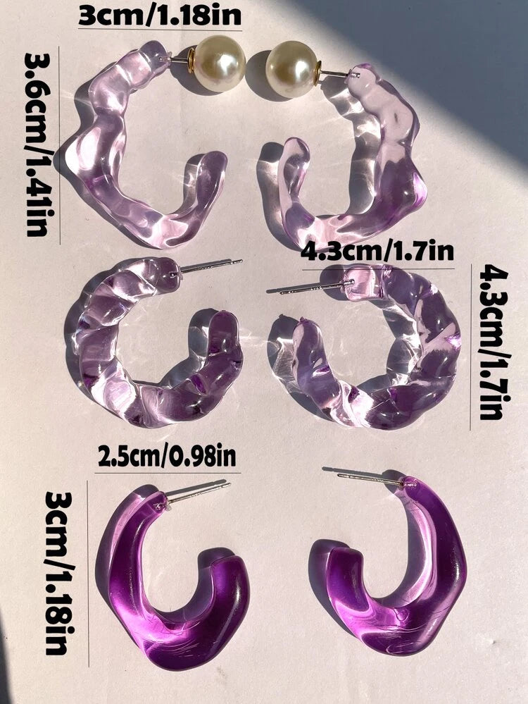 3pairs Resin Hoop Earrings