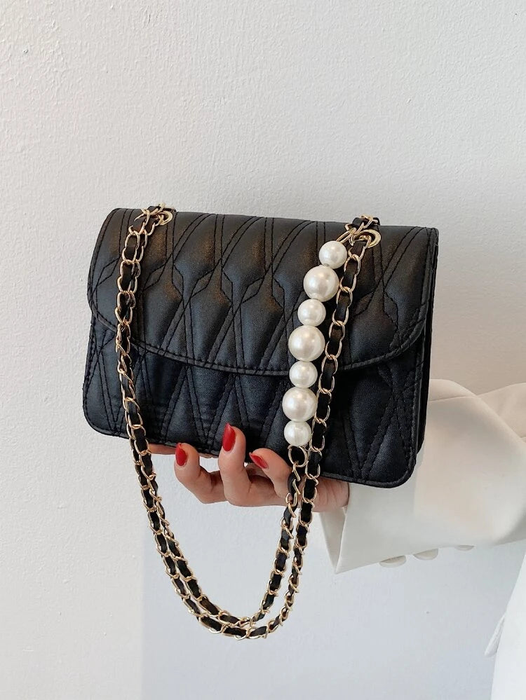 Black Faux Pearl Handle Bag