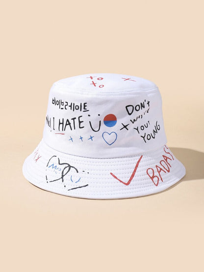 White Lettered Bucket Hat