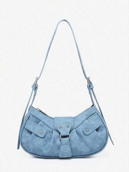 Blue Studded Ruched Bag