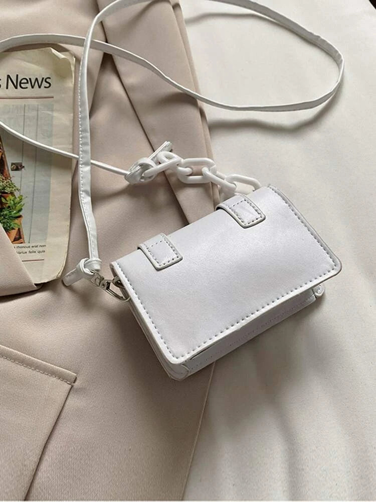 White Mini Buckle Square Bag