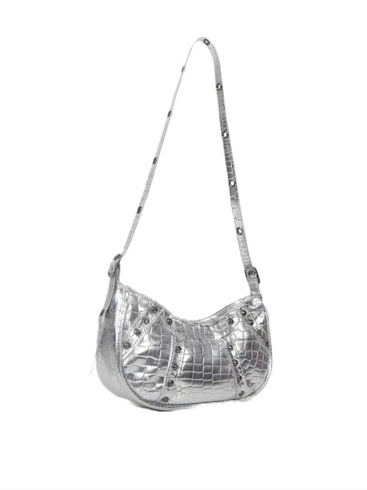 Silver Croc Studded Bag