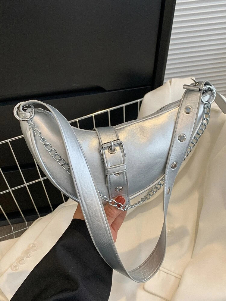 Silver Buckle & Chain Saddle Bag