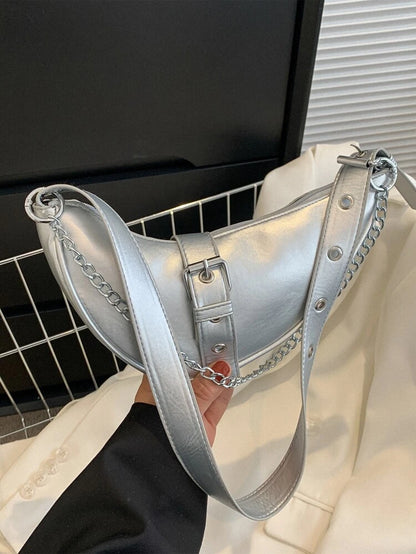 Silver Buckle & Chain Saddle Bag