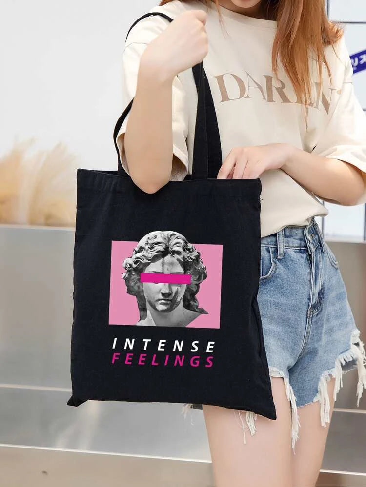 Black Printed Tote Bag