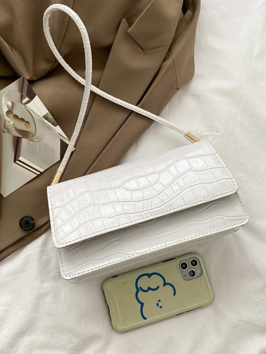 White croc square bag