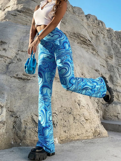 Blue Marble Flare Pants