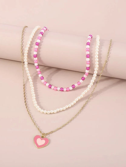 3pcs Heart Charm Necklace