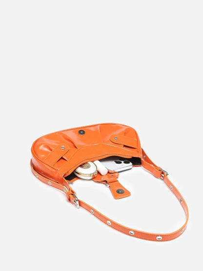 Orange Studded Ruched Bag